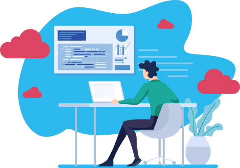 software-interfacing An illustration of a man in front of a laptop.