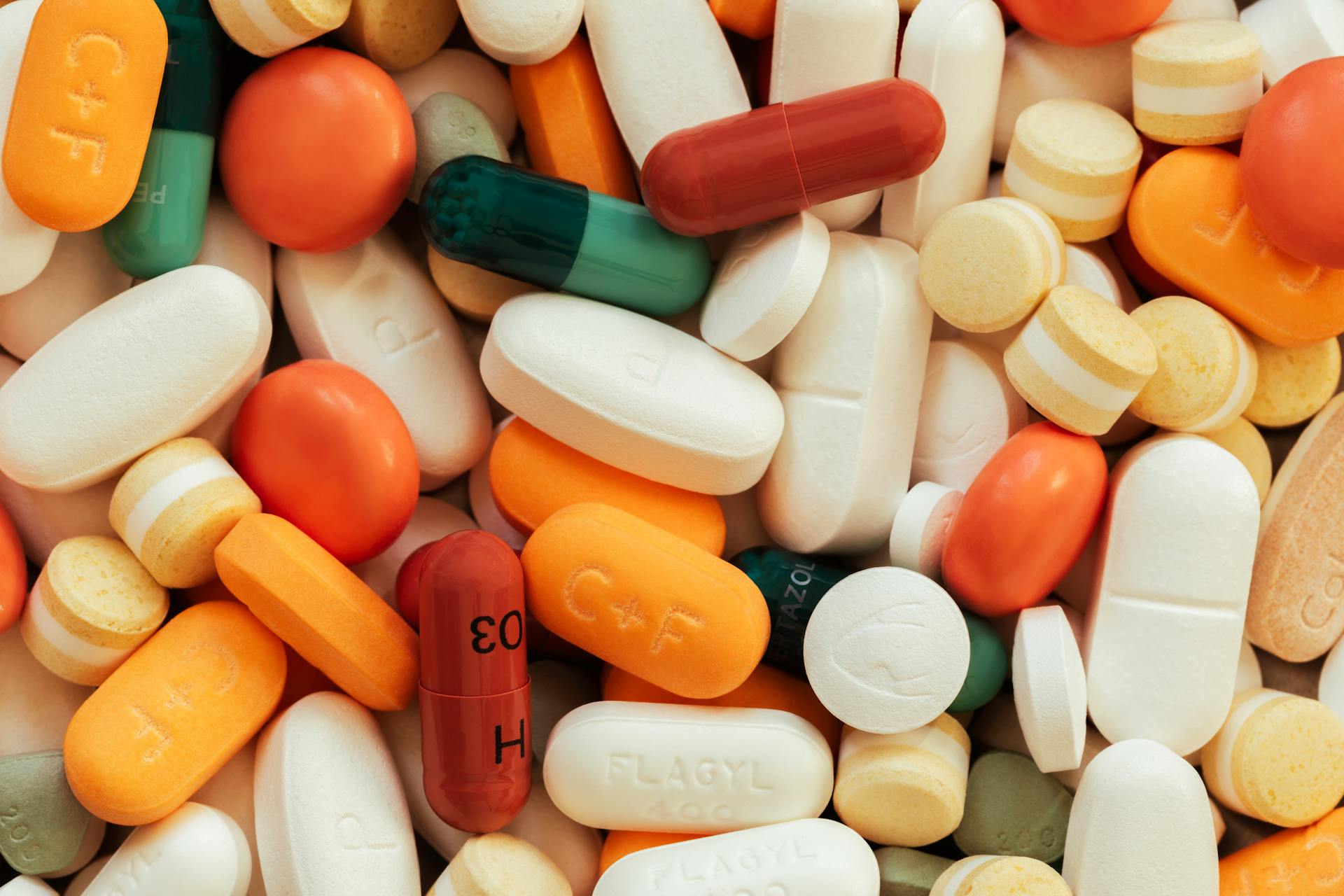 Colorful prescription tablets in a pile